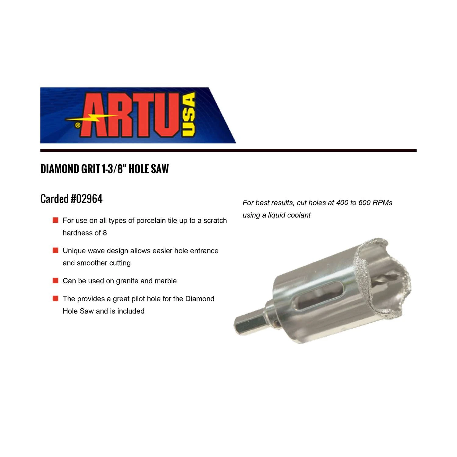 ARTU 1-3/8 In. Carbide Grit Hole Saw 1 Pc 2 ARTU 1-3/8 In. Carbide Grit Hole Saw 1 Pc - Image 2