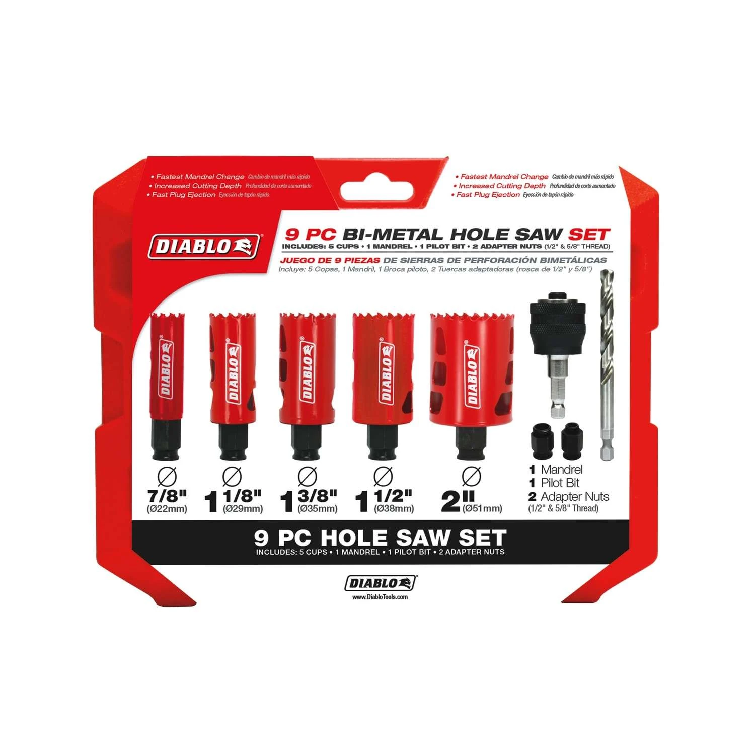 Diablo Bi-Metal Diablo Mandrel Hole Saw Kit 9 Pc 1 Diablo Bi-Metal Diablo Mandrel Hole Saw Kit 9 Pc