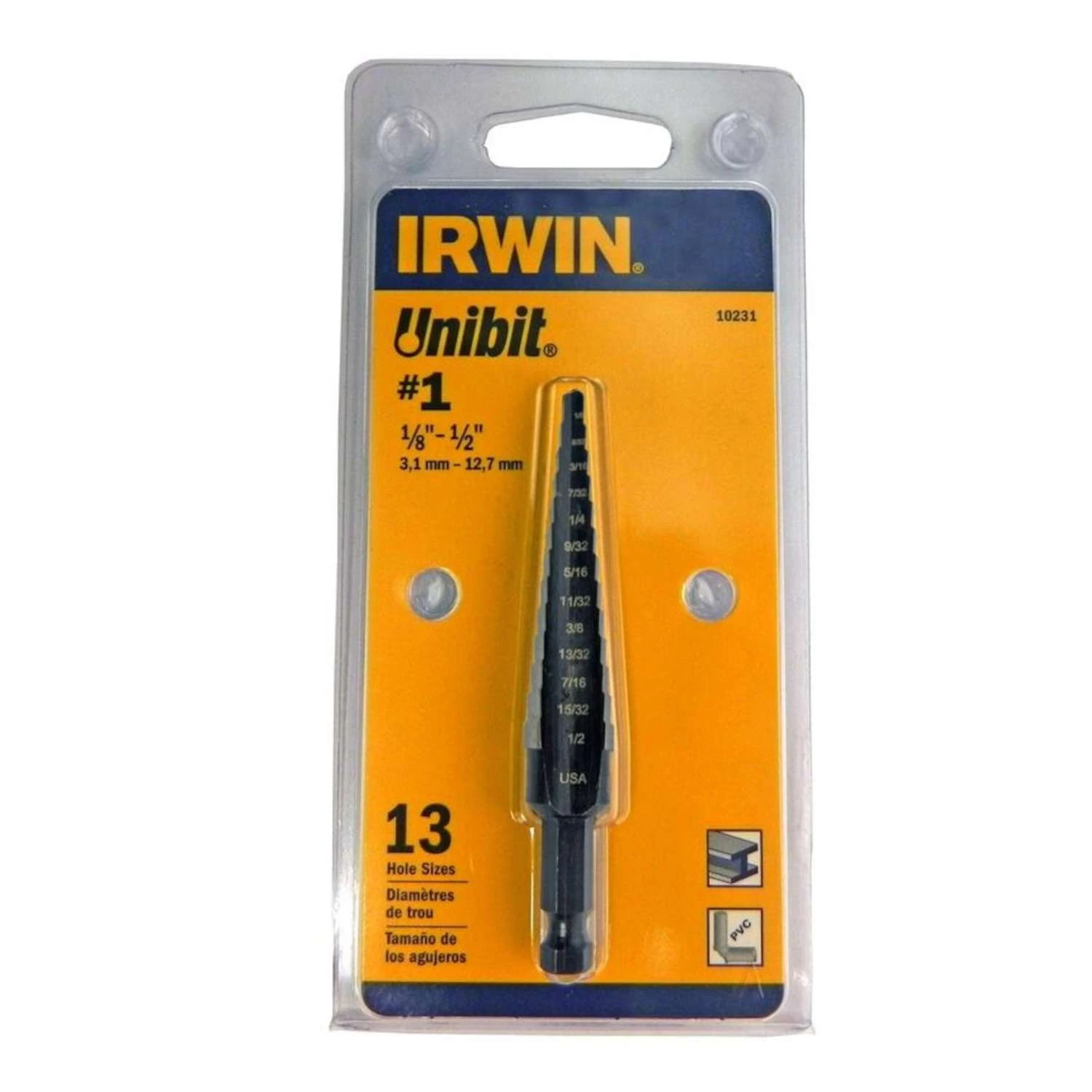 Irwin Unibit 1/8 To 1/2 In. High Speed Steel Step Drill Bit Square Shank 1 Pc 2 Irwin Unibit 1/8 To 1/2 In. High Speed Steel Step Drill Bit Square Shank 1 Pc - Image 2