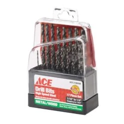 Ace High Speed Steel Drill Bit Set Round Shank 17 Pc
