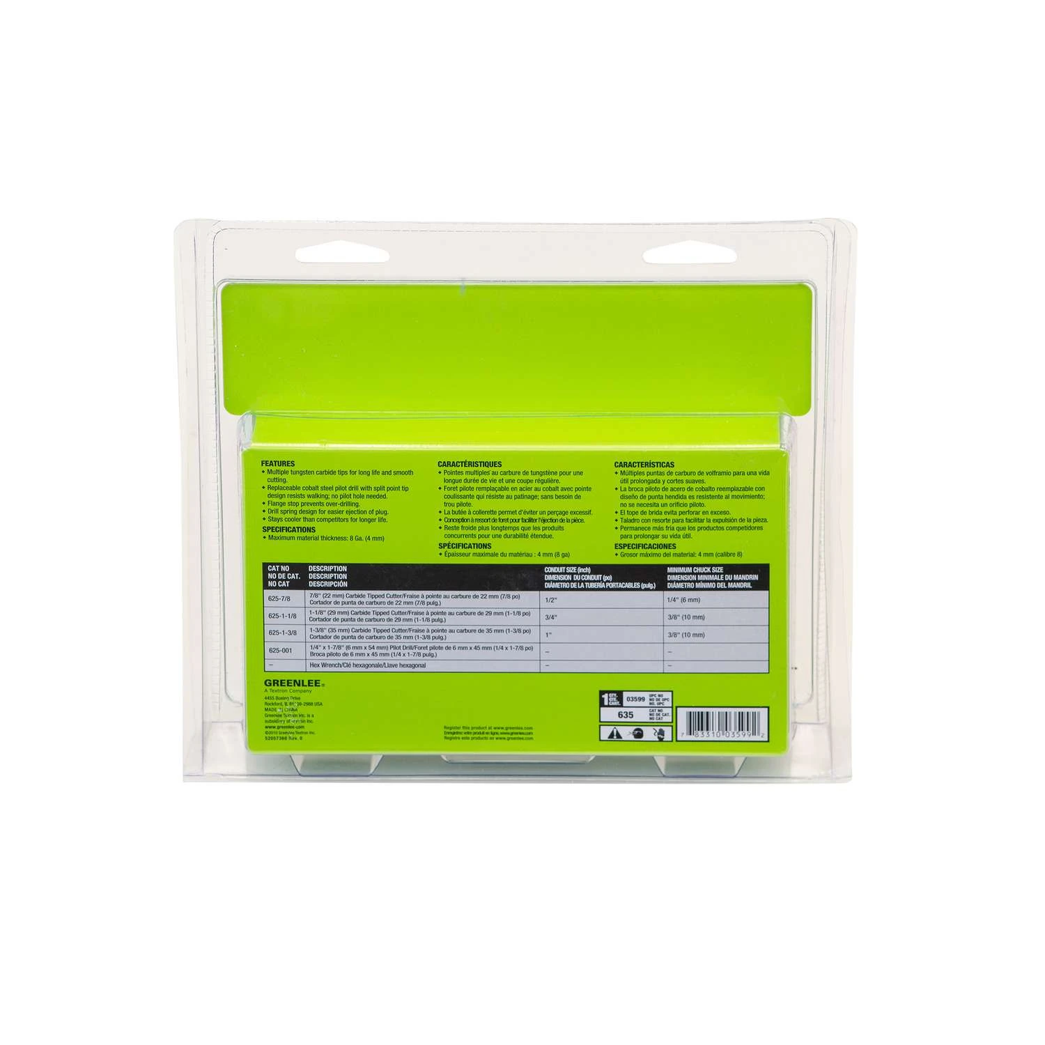 GREENLEE 7/8 1-1/8 1-3/8 In. Carbide Tipped Hole Cutter Set 4 Pc 4 GREENLEE 7/8 1-1/8 1-3/8 In. Carbide Tipped Hole Cutter Set 4 Pc - Image 4