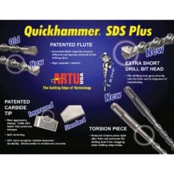 ARTU Quickhammer 1/2 In. X 8 In. L Tungsten Carbide Tipped SDS-plus Hammer Drill Bit SDS-Plus Shank -Irwins Zone ac73bf44 6e13 45b8 9a74 713593092165