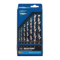 Century Drill & Tool Chrome Vanadium Steel Brad Point Drill Bit Set Straight Shank 7 Pc
